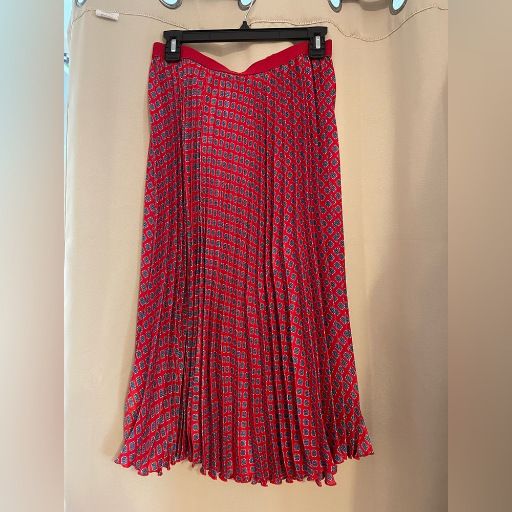 Max Studios red & blue pleated skirt